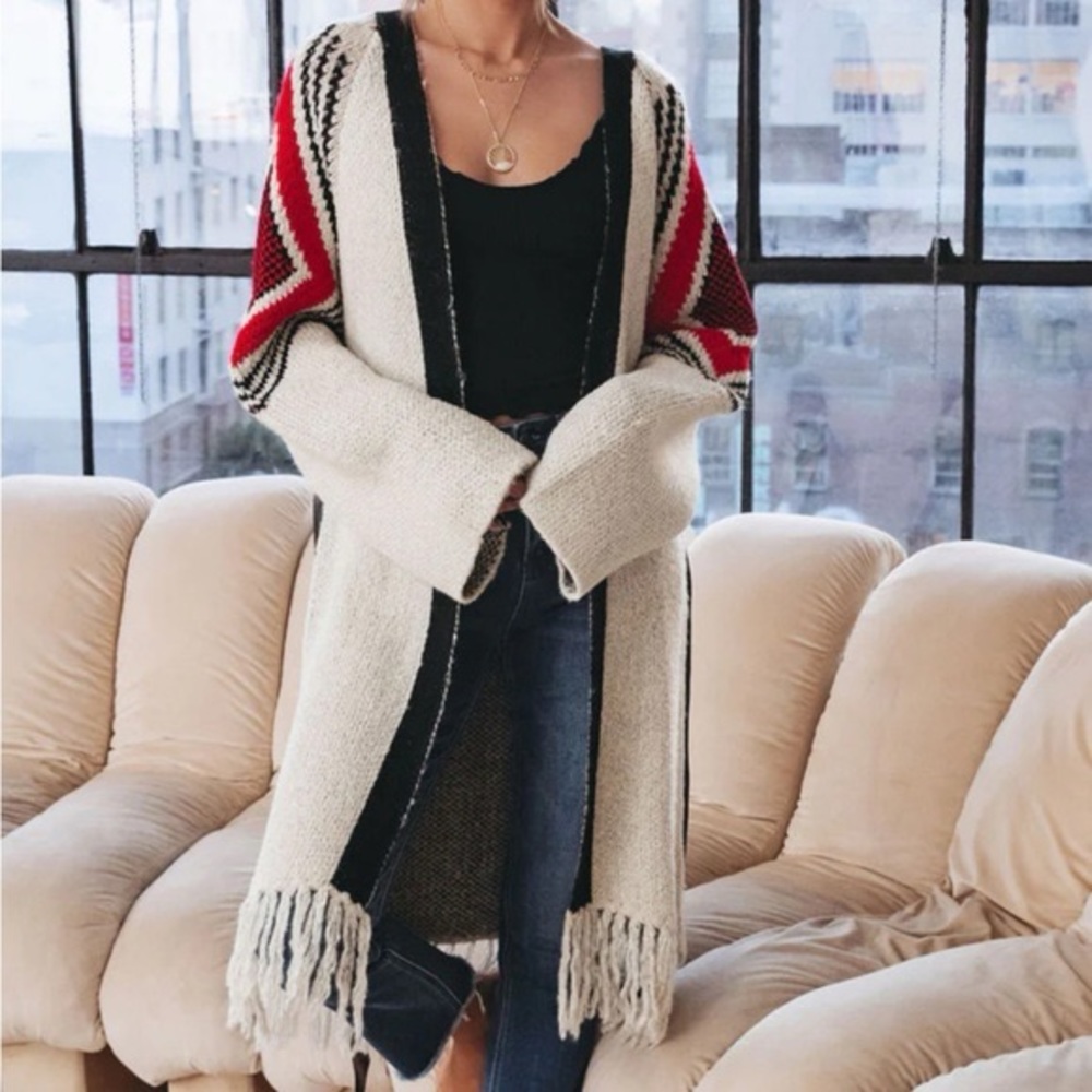 NWOT Vici Joanna Knit Tie Waist Fringe Cardigan